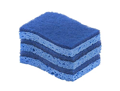 Superio Non-Scratch Cellulose Sponge Kitchen Scrub Sponges with Scouring Pad Set, Good for Non-Stick Cookware Frying Pan, Pot, Counter Top, Sink Scrubbing, Kitchen Scrubbers, Pack of 3, Blue - color: Blue, size: 3-pack