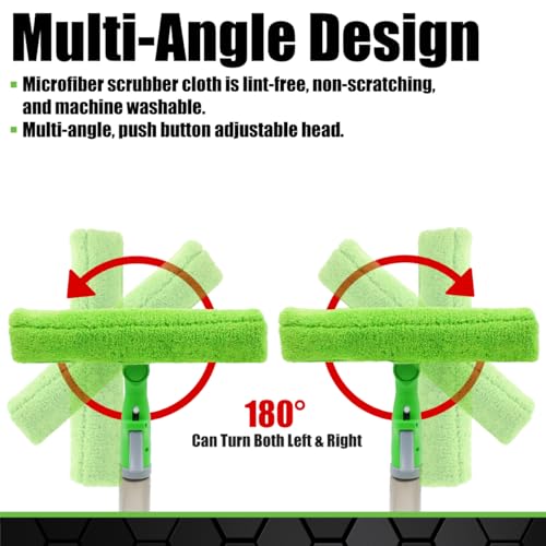 Grip Squeegee Window Cleaner - Multi-Angle 3 in 1 - Microfiber, Lint-Free, Non-Scratching, Swivel Head - Spray, Scrub, Squeegee - Perfect for Showers, Mirrors, Glass, and Countertops