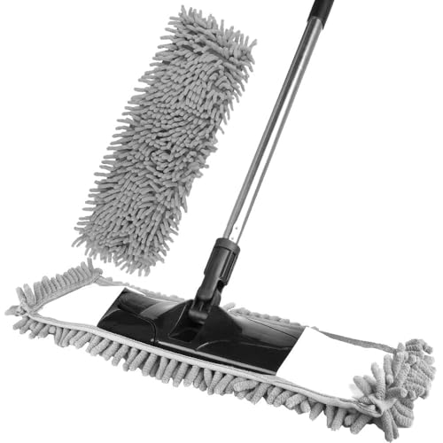 Gray Dust Mop with 2 Washable Pads - 58" Extendable Handle for All Floors - color: Gray