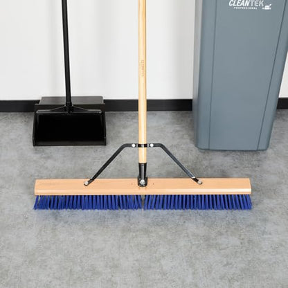 Restaurantware-BROOM HEAD ONLY: Clean Tek Professional 30-Inch Broom Head, 1 Heavy-Duty Push Cleaning Tool - Handle And Brace Sold Separately, Heavy Plastic Bristles, Wooden, Commercial Use - size: 30", style: Wood, with Heavy Flagged Bristles