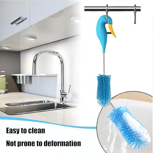 Silicone Bottle Brush Semi-Automatic Bottle Cleaner Brush for Baby, Sports, Vase, Glassware, and Smaller Diameter Openings