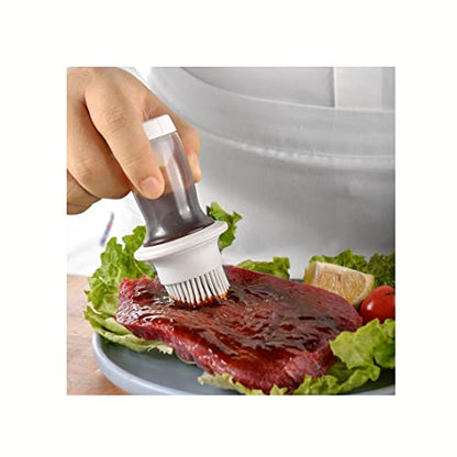 2Pcs Oil Bottle Brush Set With Thick Glass Bowl Silicone Oil Dispenser Barbecue Sauce Brush Mushroom Paste Brush Turkey Baster Pastry Brush No Smell Oil Container For Cooking，Camping，Travel - color: Orange
