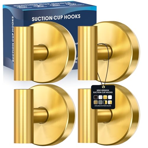 MOTAIPEAK Suction Cup Hooks for Shower,Heavy Duty Shower Towel Suction Hooks,No Drill Wall Mounted Towel Hooks for Bathrooms Wall,Kitchen,Glass,Mirror,Tile to Hang Towels,Robes,Coat-Gold(4 Pack) - color: Gold, size: 4 Pack