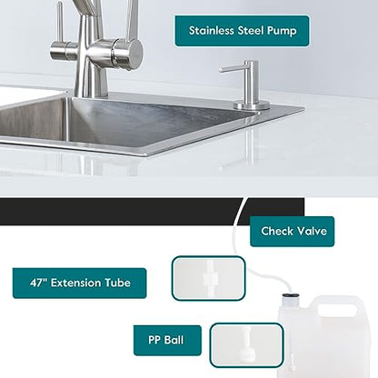 Gappo Upgraded Soap Dispenser for Kitchen Sink Brushed Nickel, Stainless Steel Countertop Pump, Built in Sink Soap Dispenser with 47" Extension Tube kit - color: Brushed Nickel