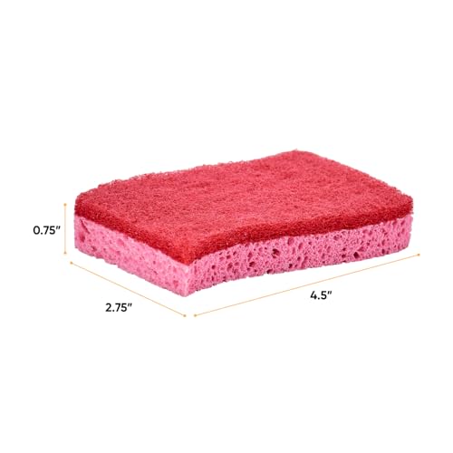 Superio Non-Scratch Cellulose Sponge Kitchen Scrub Sponges with Scouring Pad Set, Good for Non-Stick Cookware Frying Pan, Pot, Counter Top, Sink Scrubbing, Kitchen Scrubbers, Pack of 3, RedPink - color: Red, size: 3-pack