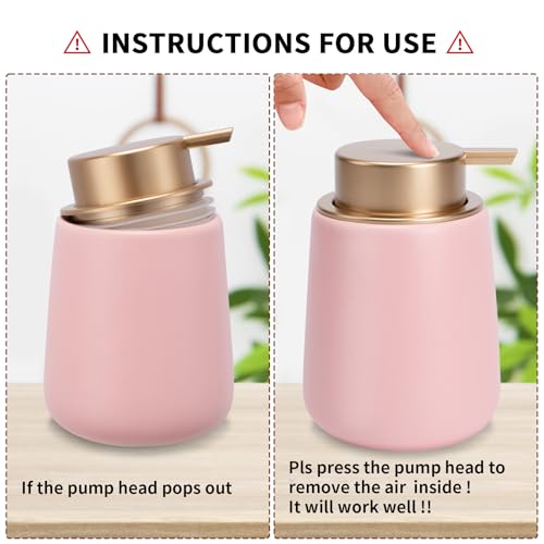 Soap Foaming Dispenser Ceramic with Easy-to-Press Pump Hand Foam Dispenser for Shampoo Bathroom Kitchen 12 oz - color: Foam-pinkmattlegold