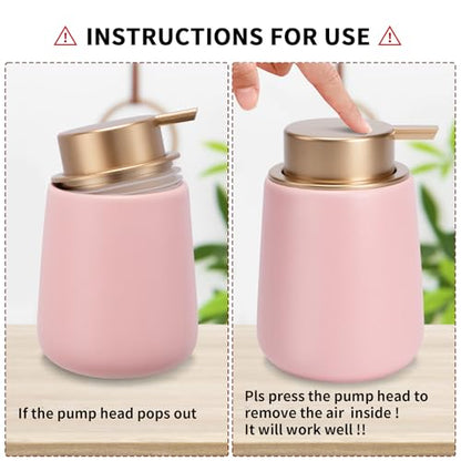 Soap Foaming Dispenser Ceramic with Easy-to-Press Pump Hand Foam Dispenser for Shampoo Bathroom Kitchen 12 oz - color: Foam-pinkmattlegold