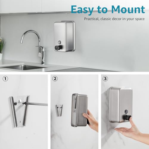 Commercial Wall Mount Soap Dispenser - Stainless Steel Bathroom Hand Soap 38.8oz Liquid - Anti-Leak Pump and Large Capacity Brushed Refillable - size: Vertical 38.8oz