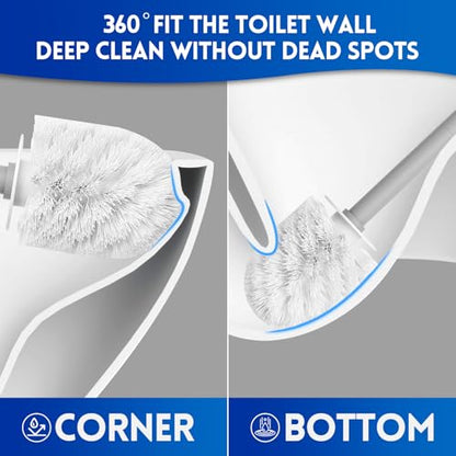 Y-in Hand Toilet Brush, Toilet Bowl Cleaners Brush with Hidden Holder, Long Handle, Durable PP Bristles, Modern RV Bathroom Accessories, Deep Cleaning, Wall mountable. - Grey - color: Grey Classic