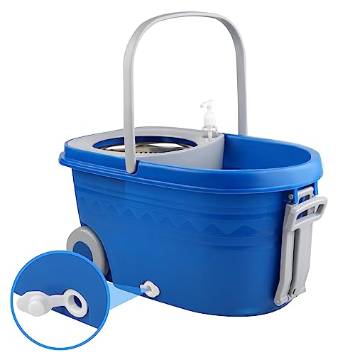 Mop and Bucket with Wringer Set 25QT，Stainless Steel Deluxe 360 Spinning Mop Bucket Floor Cleaning System with 3 Microfiber Replacement Head Refills, 2X Wheel for Home Cleaning with Drain Plug