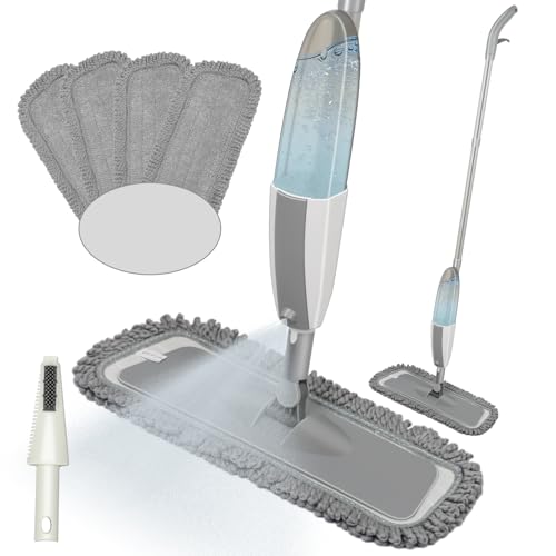 Microfiber Spray Mop for Floor Cleaning with 4 Washable Pads, Hardwood Floor Mop, Gray