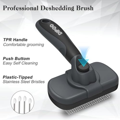 Dipoo Self-Cleaning Deshedding Brush for Dogs & Cats - Skin-Friendly Grooming Tool with Hair Brush for Long and Short Haired Pets, Grey - color: Grey