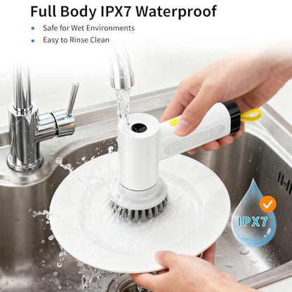 3000mAh Cordless Electric Spin Scrubber, 20W High-Torque IPX7 Waterproof Cleaning Brush with 6 Replaceable Heads, Dual Speed 150-180 Mins Runtime for Kitchen Bathroom Car - size: S2 M