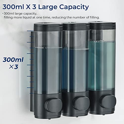 Pollock Shampoo and Conditioner Dispenser Wall Mounted, Shower Soap Dispenser 2 Chamber No Drill, Shampoo Dispenser for Shower, Body Wash Dispenser for Bathroom, Large Capacity, (Black 3 Chamber) - color: Black 3 Chamber