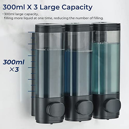 Pollock Shampoo and Conditioner Dispenser Wall Mounted, Shower Soap Dispenser 2 Chamber No Drill, Shampoo Dispenser for Shower, Body Wash Dispenser for Bathroom, Large Capacity, (Black 3 Chamber) - color: Black 3 Chamber