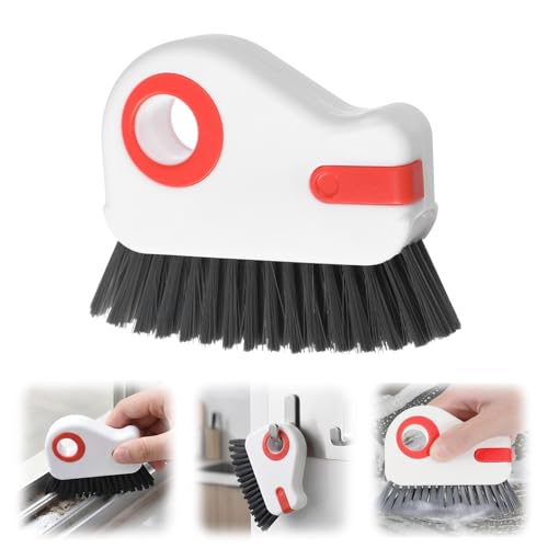2 in 1 Window Track Cleaning Tools, Groove Cleaning Brush with Hidden Scraper, Multifunctional Crevice Clean Brushs for Sliding Door Track Shutter Window Sill(Orange)