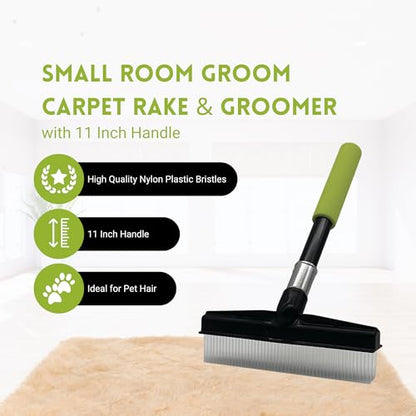 Small Room Groom Carpet Rake, 11" Handle, Portable Carpet Brush for Pet Hair, High Pile Rugs, Stairs, Furniture & Artificial Turf, Compact Groomer Tool - style: Modern