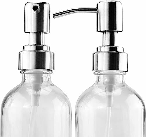 Cornucopia Brands 8oz Clear Glass Bottles w/Stainless Steel Lotion Pumps (4-Pack); Liquid Soap & Lotion Pump Dispensers - size: 4 Count (Pack of 1)