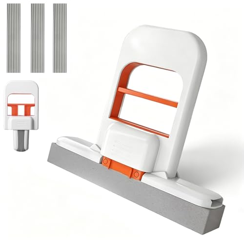 Self Squeezing Mini Mop, Mini Foldable Desktop Mop, Orange Small Sponge Mop, Wet and Dry Use Cleaning System, Replaceable Head, for Desktop, Kitchen, Counter, Glass, Tile (White) - color: White