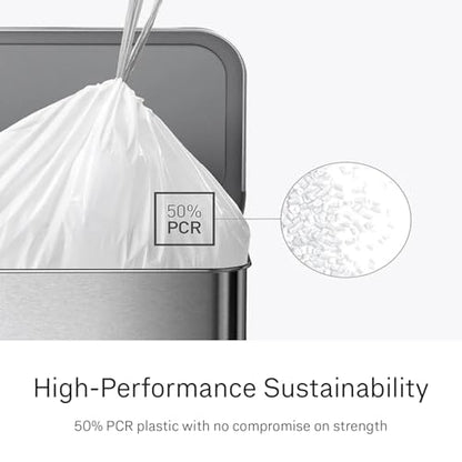 simplehuman Code H 100 Count Custom Fit Liners, Drawstring Kitchen Trash Bags, One-by-One Mess-Free Dispense, Extra Thick & Double Seamed, 50% PCR Plastic, 30-35 Liter / 8-9 Gallon, White - size: 100 Count (Pack of 1)