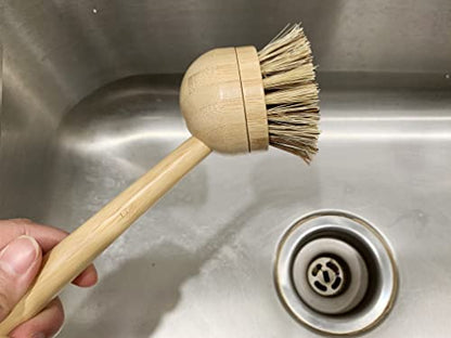 JuneLily Long Coconut Dish Brush Plant-Based Vegan for Kitchen Bathroom Cleaning Produce Washing Dishes (Long Dish Brush & Sisal & Coconut Brush Head) - color: Long Dish Brush & Sisal & Coconut Brush Head