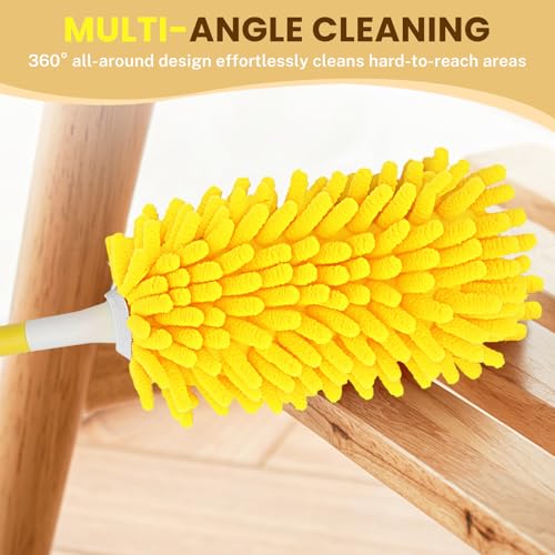 SetSail Dusters for Cleaning 4pcs Small Microfiber Duster Refills with 1 Handle Reusable Duster Refill Compatible with Swiffer Washable Duster Cleaner Kit for Furniture, Blind - color: Yellow