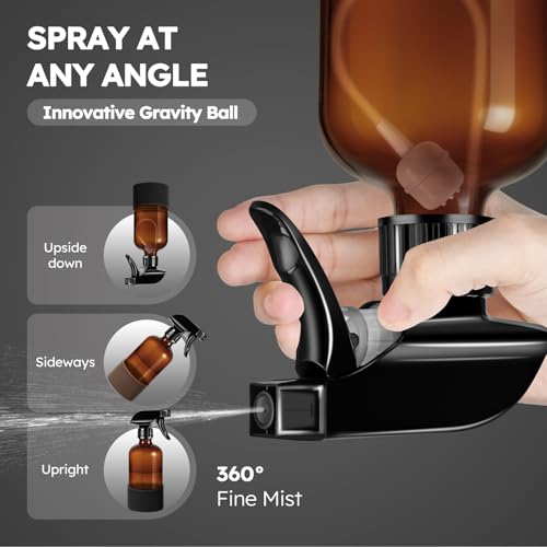 Tecohouse 2 Pack 360° Amber Glass Spray Bottles with Silicone Sleeve, 16 oz Empty Refillable Containers with Adjustable Spray Nozzles, Dark Spray Bottles for Cleaning Solutions, Plants (Black & Brown) - color: Amber, size: 16OZ