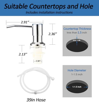 Sink Soap Dispenser Pump with 2 Sponge Holders, Curovtrp Soap Dispenser for Kitchen Sink Stainless Steel Pump Head (Plastic Built in) with 39" Extension Tube kit, No Need to Refill, Chrome - color: Chrome, size: Tube