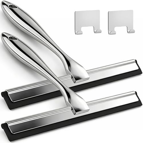 ALFLOD 2PACK All-Purpose Shower Squeegee for Shower Doors, Tile Shower Walls, Bathroom, Window, Glass and Car Windshield, Mirrors and Kitchen-Stainless Steel, 9.9-Inch, Silver - color: Silver, size: 9.9 Inch