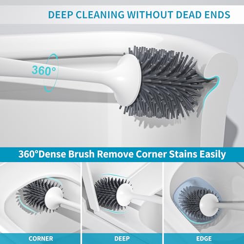 Silicone Toilet Brush and Holder Set, Toilet Bowl Brush with Tweezers Long Handle, Toilet Cleaner Brush for Bathroom Deep Cleaning, Elegant Toilet Scrubber Bathroom Accessories (Dark Gray) - color: Dark Gray