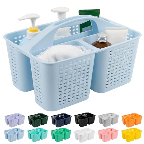 Tiawudi Portable Shower Caddy, Caddy Organizer with Handle, Plastic Shower Basket Hold Soap, Shampoo, Hair Supplies and Beauty Products, Cleaning Supplies Organizer for Home, Dorm, Shelf and Cabinet - color: Light Blue