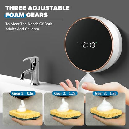 Automatic Soap Dispenser Foam Bathroom: Wall Mount Rechargeable Touchless Adjustable Auto Smart Electric Plastic White Foaming Soap Dispenser with Clock - Kitchen - Hand Dish Lotion Couple Kids - color: Foam White