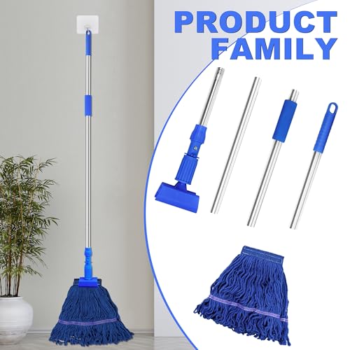 NEWE Commercial Mop for Floor Cleaning, Heavy Duty Industrial Mops with 55 inches Long Handle, Looped-End Wet Dry String Mop for Hardwood Tile Concrete Home Kitchen Office Garage (Blue)