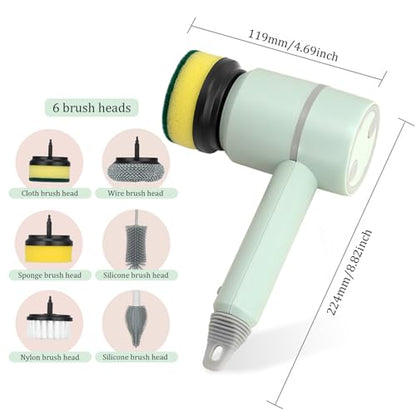 Dish Buddy,Dish Gun for Washing Dishes, Electric Scrub Brush, Electric Dish Scrubber with 6 Replaceable Brush Heads, Handheld Kitchen Brushes for Dishes Kitchen Cleaning Brushes