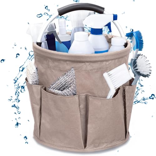 Qivine Cleaning Caddy for Cleaning Supplies, 17L Cleaning Supply Caddy with Handle Foldable Cleaning Supplies Organizer Bucket Tool Bag Organizer Cleaning Products Organizers for Home, Garden (Khaki) - color: Khaki