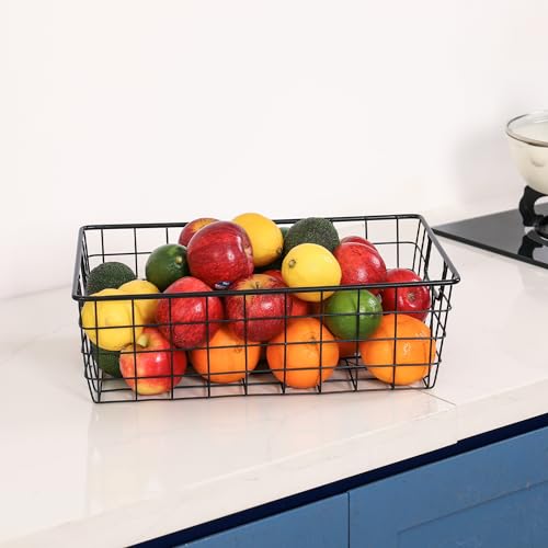 3 Pack Extra Large Wire Basket with Metal Handles, Metal Basket for organizers and storage, Wire Storage Baskets for Pantry, Cabinet, Fridge, Kitchen, Wardrobe, Garage, Bathroom, Black - size: 3PC Extra Large Basket Black