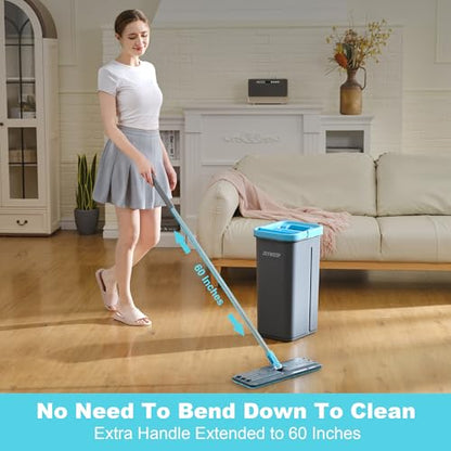 JOYMOOP Flat Mop Head, 13 Inch Microfiber Replacement, Grey & Cyan Blue, 1 Pack - color: Grey & Cyan Blue