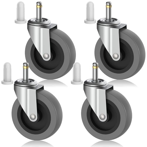 4 Inch Swivel Stem Caster Wheels, 7/16-Inch Stem Diameter Rubber Castors, Heavy Duty TPR Replacement Wheels for Utility Carts Rubbermaid Mop Bucket Shop Vac Weber Grills - 4 Pack - style: 4 Inch-7/16"x1-3/8"