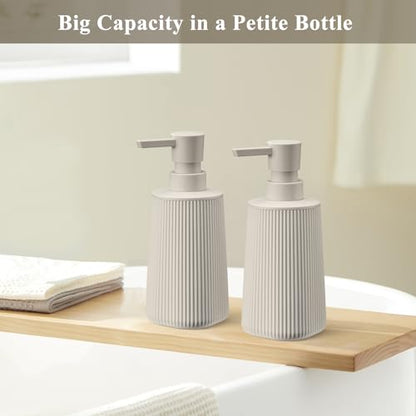 Beige 2 Pack Hand Soap Dispensers Set with No Rust Pump for Bathroom and Kitchen Countertops Refillable Matte Striped Plastic 8.5 oz - color: Beige Set of 2