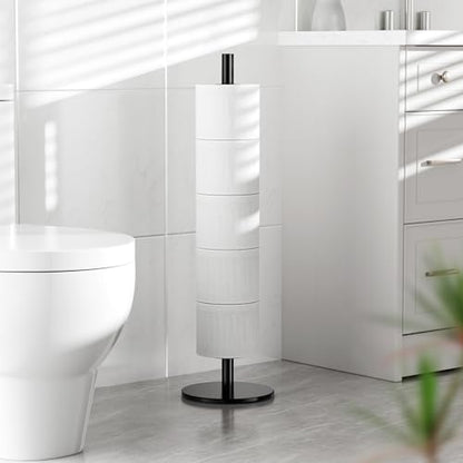 Black Toilet Paper Holder Stand for Spare Rolls Storage, Stainless Steel Freestanding Toilet Paper Holder with Shelf Hold 5 Paper Rolls - color: Matte Black