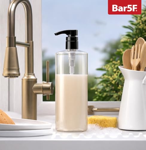Bar5F Empty Pump Bottles 32 oz. (1-Liter) BPA-Free Crystal-Clear USA 2-Pack | Large Refillable Containers for Shampoo, Conditioner, Body Wash, Lotion, Gel, Laundry Detergent, Hand Soap