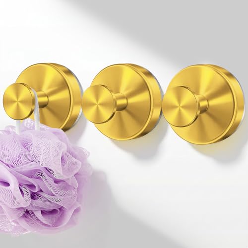 Deluwire Suction Cup Hooks for Shower, No Drill Shower Suction Hooks for Bath Robe Looafh, Removable Towel Holder for Bathrooms Wall, Mirror, Tile, Window Glass, Non-Porous Surfaces, 3 Packs-Gold - color: Gold, size: 3pc