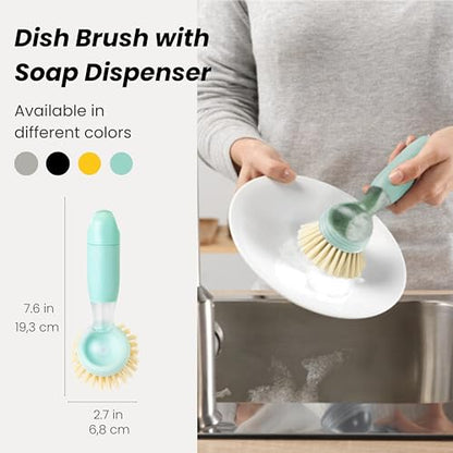 Vigar Rengo Dish Brush with Soap Dispenser - Dish Scrubber with Handle, Kitchen Scrub Brush for Dishes, Sink Cleaning Brush, Soap Dispensing Dish Wand with Nylon Bristles, Non Scratch - Turquoise - color: Turquoise
