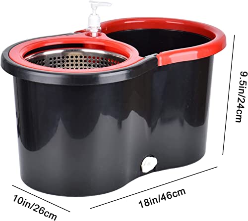 Mop and Bucket Set, 360° Spin Mop and Bucket with Wringer Set and 6 Microfiber Mop Refills, Stainless Steel 61" Extended Handle Spinning Mop Bucket System for Floor Cleaning (2 Sets) - color: Black*2