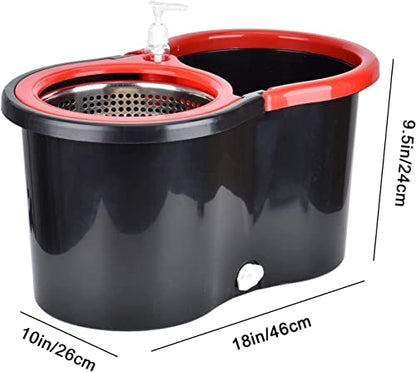 Mop and Bucket Set, 360° Spin Mop and Bucket with Wringer Set and 6 Microfiber Mop Refills, Stainless Steel 61" Extended Handle Spinning Mop Bucket System for Floor Cleaning (2 Sets) - color: Black*2