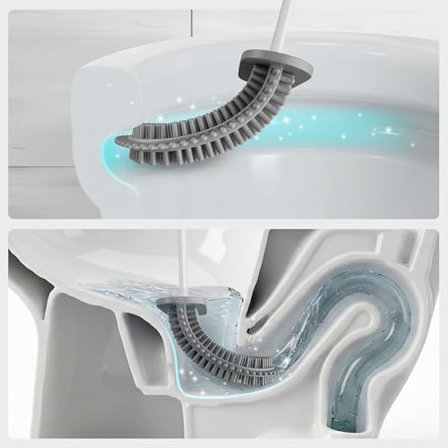 Silicone Toilet Brush and Holder Set – Pack of 2 Wall Mounted Toilet Scrubber Brush White – Long Non-Slip Handle, Modern Design, Flexible Bristles for Easy Cleaning - color: White, size: Pack of 2