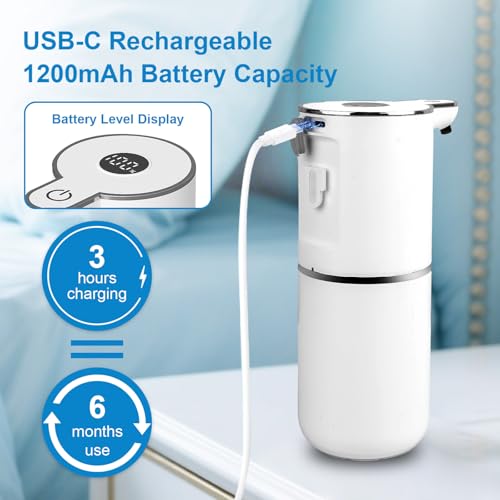 OHIFAST 2 Pack Automatic Foaming Soap Dispenser Touchless, USB Rechargeable Smart Hand Soap Dispenser, 6-Level Adjustable, 12.8oz/380mL Wall Mount for Bathroom Kitchen Dish Soap-White - color: White, style: 2 Pack Foam