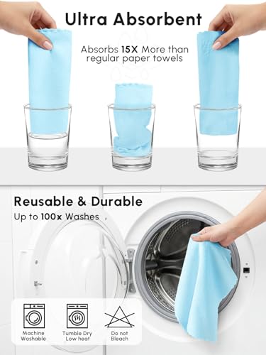 Microfiber Cleaning Cloths Roll, 225 Pack Tear Away Microfiber Towels Roll, 12" x 12" Lint Free Rags, Reusable Cleaning Cloths, Washable, Scratch Free,Ultra Absorbent Dish Rags(Blue) - color: Blue, size: 225 pack
