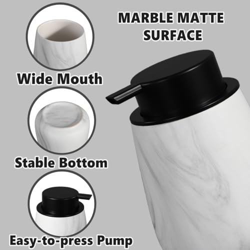 12Oz Foaming Hand Soap Dispenser - Ceramic Bathroom Foam Soap Dispenser with Easy-to-Press Black Pump, Refillable Lotion Hand Dispenser, Dish Soap Dispensers for Kitchen, Marble White - color: Marble White, style: Foam Pump