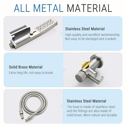 G-Promise All Metal Handheld Shower Set with 3-Function Showerwand, included Handheld Holder to Control on/off Switch and 71 Inch Tangle-Free Stainless Steel Hose Brushed Nicke - color: Brushed Nickel